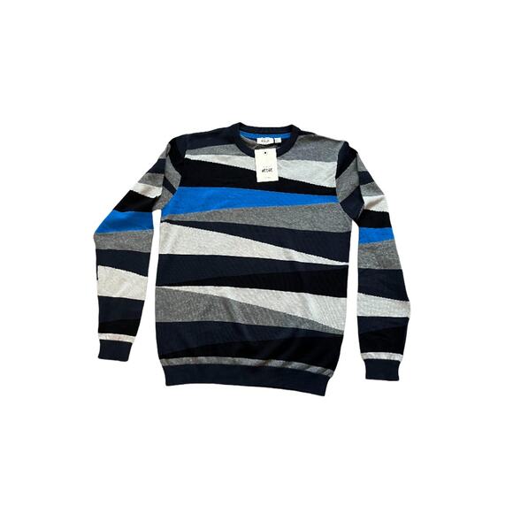 Never Lose Hedge Men's Knit Asymmetrical Stripe Sweater - Picture 1 of 4
